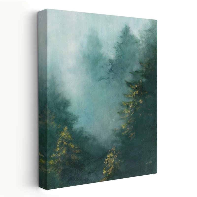 Misty Forest IV, paysage bleu contemporain, blanc et turquoise, H 48 po x l 32 po