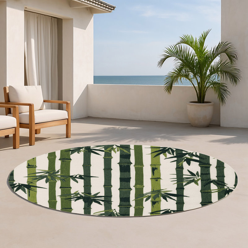 Nature Beige Indoor and Outdoor Area Rug, Round 5'