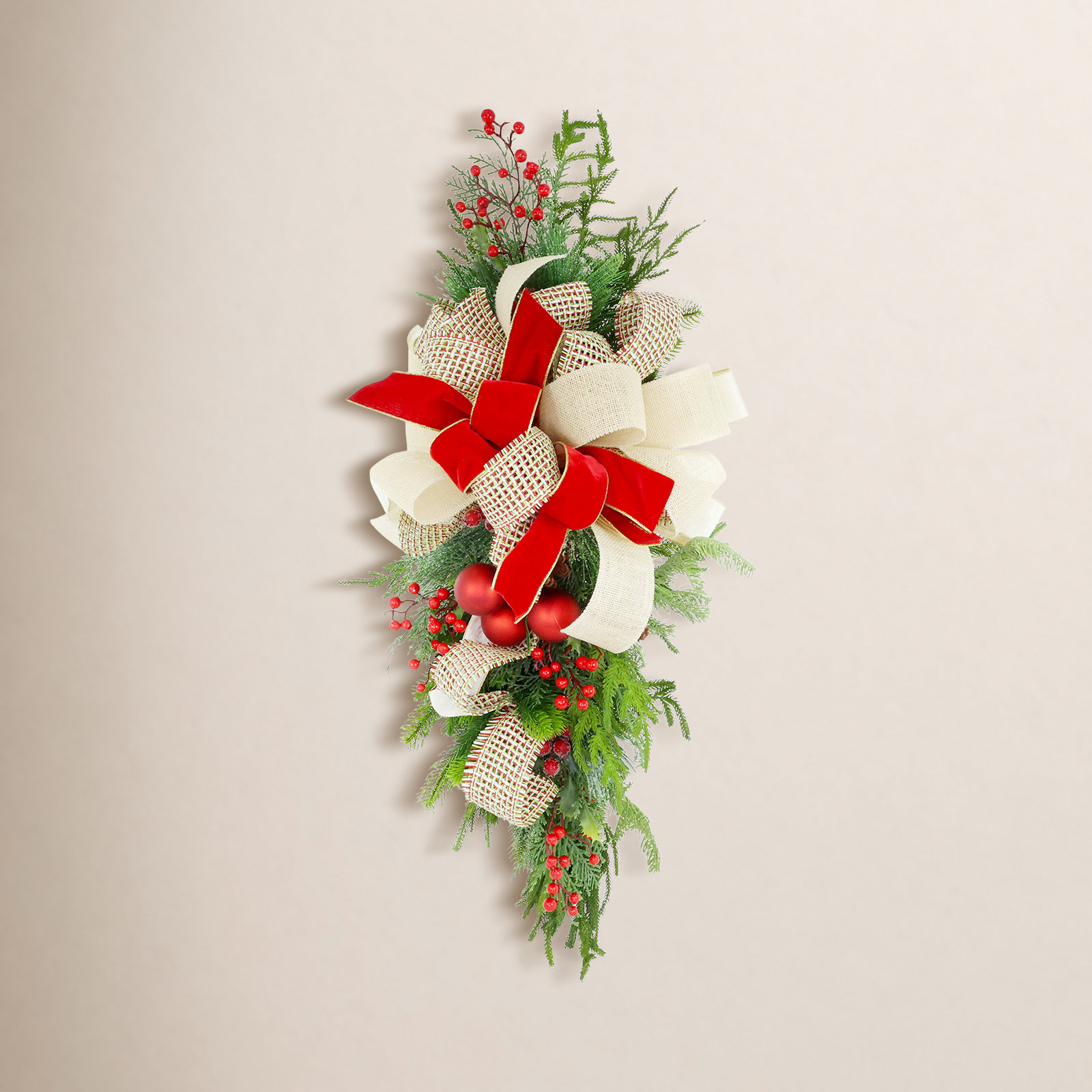 Holiday Swag with Ornaments, Berries and Bows