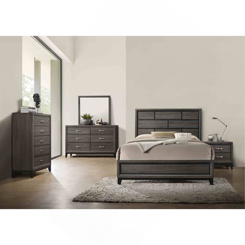 Two Tone Design 1Pc Nightstand Two Drawers Wooden Legs Gray Finish Bedroom Furniture, Gray