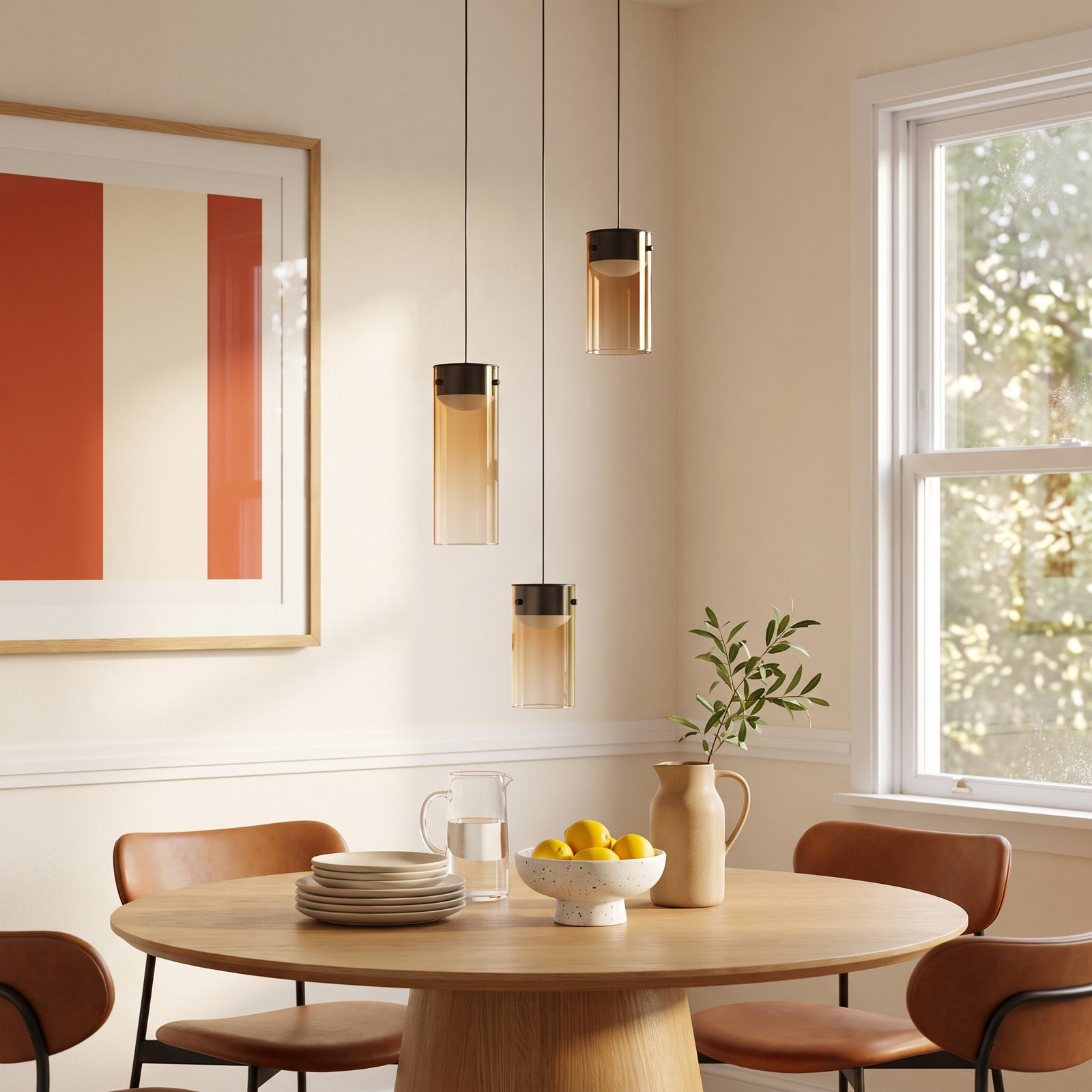 Delonda 3 Light Glass Dimmable LED Pendant, Amber