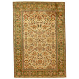 Hand Knotted Wool Oriental Area Rug in Cream And Green