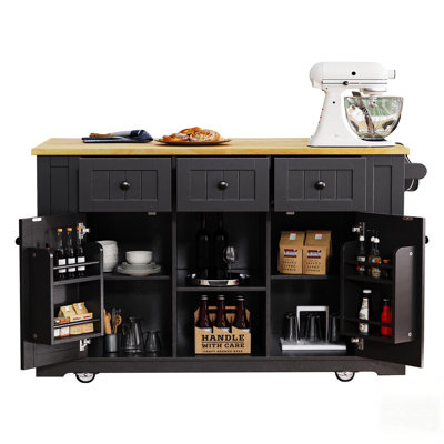 Spacious Kitchen Island With Drop Leaf, Power Outlet, And Ample Storage For Enhanced Cooking And Organization