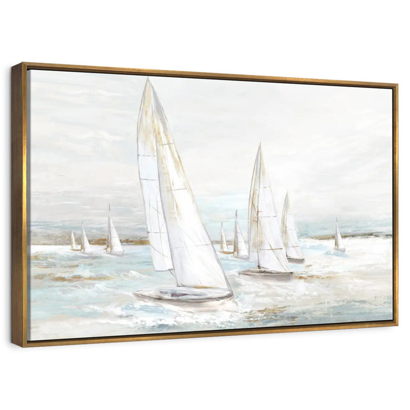 Voiles balayées par le vent I, Cadre flottant doré, 37 po x 25 po
