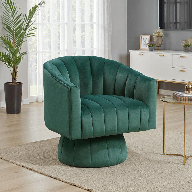 Florentina 27.5" Modern & Contemporary Swivel Chair - Velvet Barrel Back Chair with 360-Degree Swivel and High-Density Foam Seat.