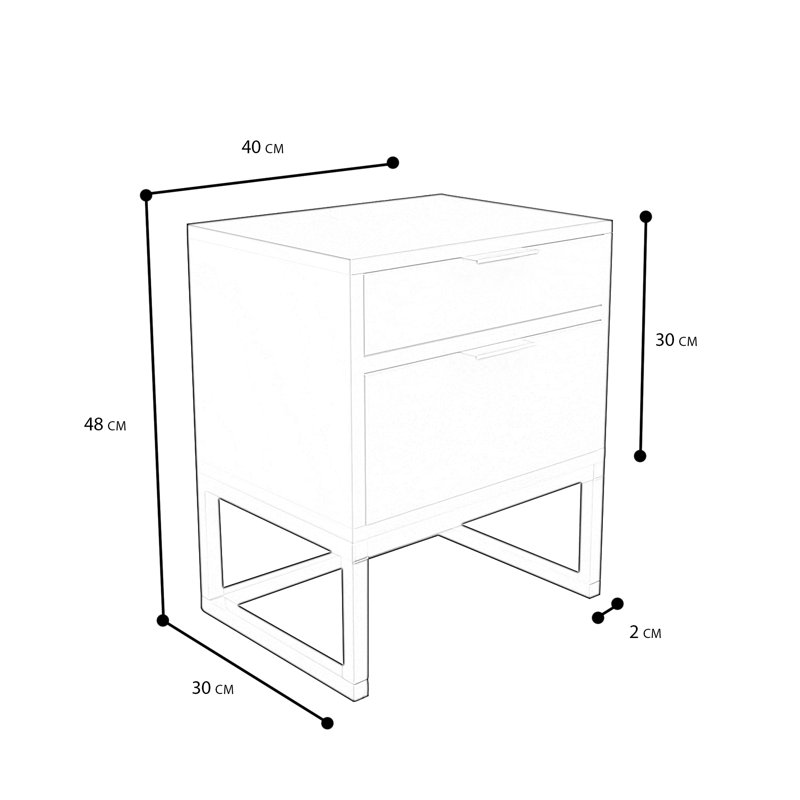 Mekenna 40cm W Metal Bedside Table, Glossy White/Black