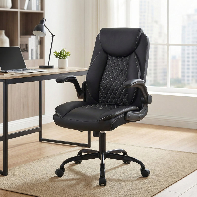 Zentrix Ultra-Modern Faux Leather Executive Office Chair with Lumbar Support, Flip-Up Arms & 360° Swivel - Ergonomic Task Chair