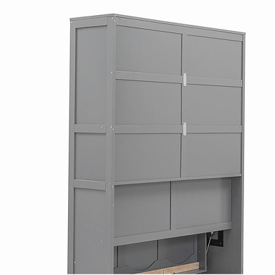Full-size Wall-Mounted Bed with Bookshelf, Grey