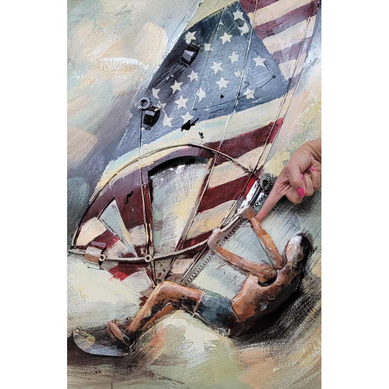 Windsurfing American Flag 3D Wall Art Painting Mixed Media Metal Wood Art