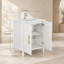Ensemble meuble-lavabo moderne de 61,2 cm (24,09 pouces) avec lavabo, armoire blanche brillante ondulée, poignées dorées, tablette réglable, meuble de rangement autoportant