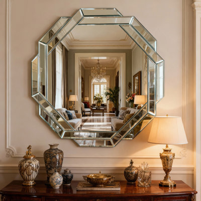 29.92 Inch Octagonal Beveled Edge Frameless Wall Mirror For Elegant Home Decor And Brightening Spaces