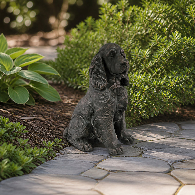 Antique Bronze Look Cocker Spaniel Garden Statue, Brown