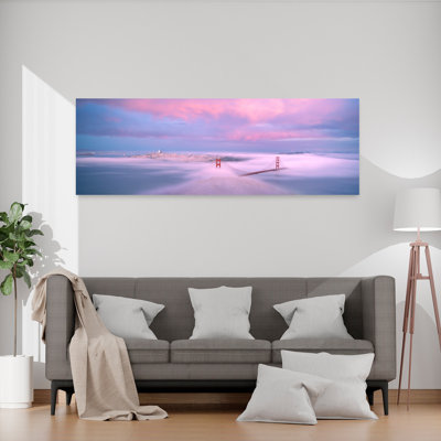 Dreamy Golden Gate Fog Dreamy Abstract Contemporary City Landscape Wall Art