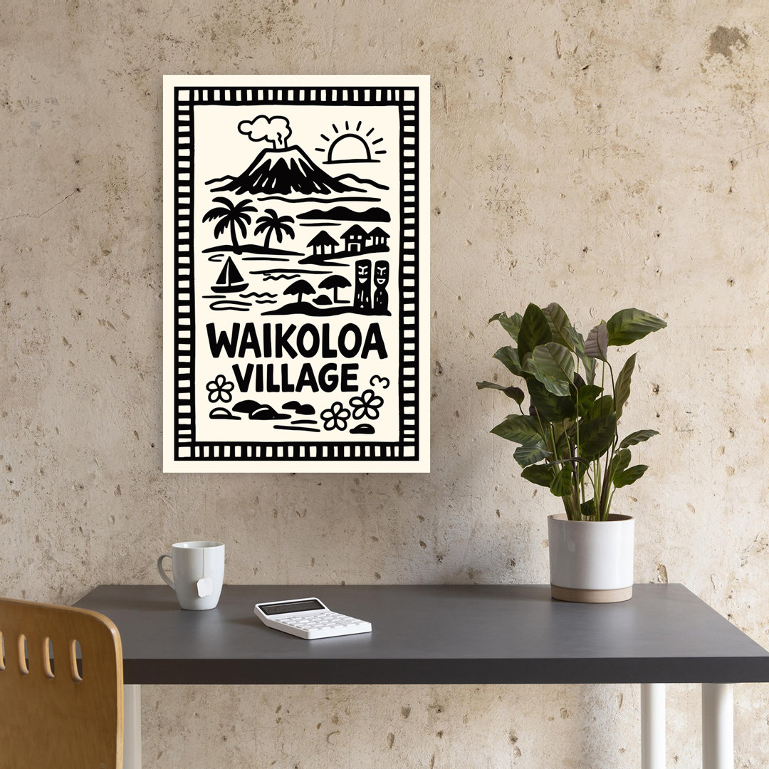 Waikoloa Village Tropical Scene Retro Vintage Abstract Palm Tree Coastal Wall Art Print
