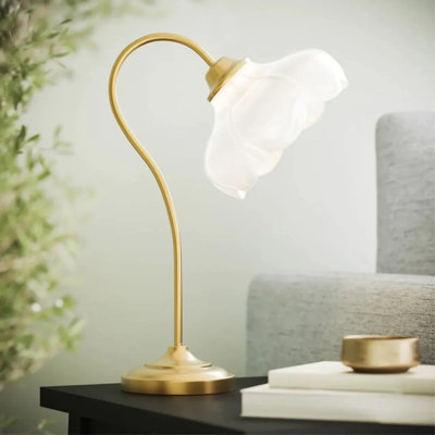 Lampe de table à abat-jour en verre 19 po x 12 po avec base en métal doré