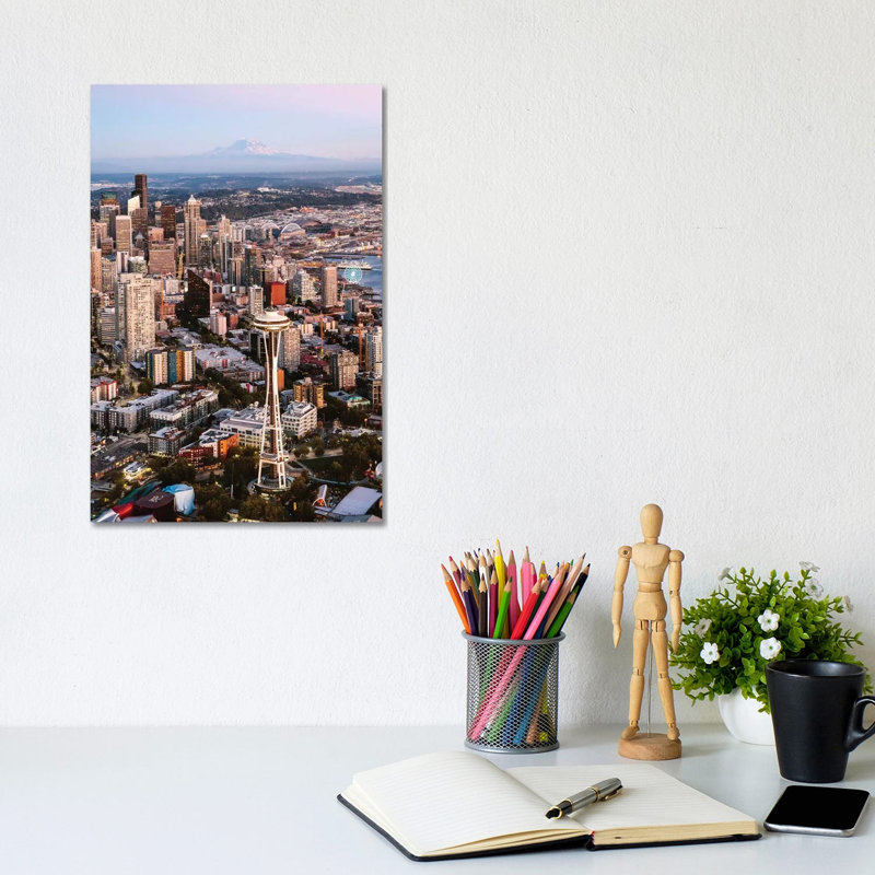Mt Rainier And The Space Needle by Matteo Colombo - Wrapped Canvas Print, 20.32 cm H x 30.48 cm W