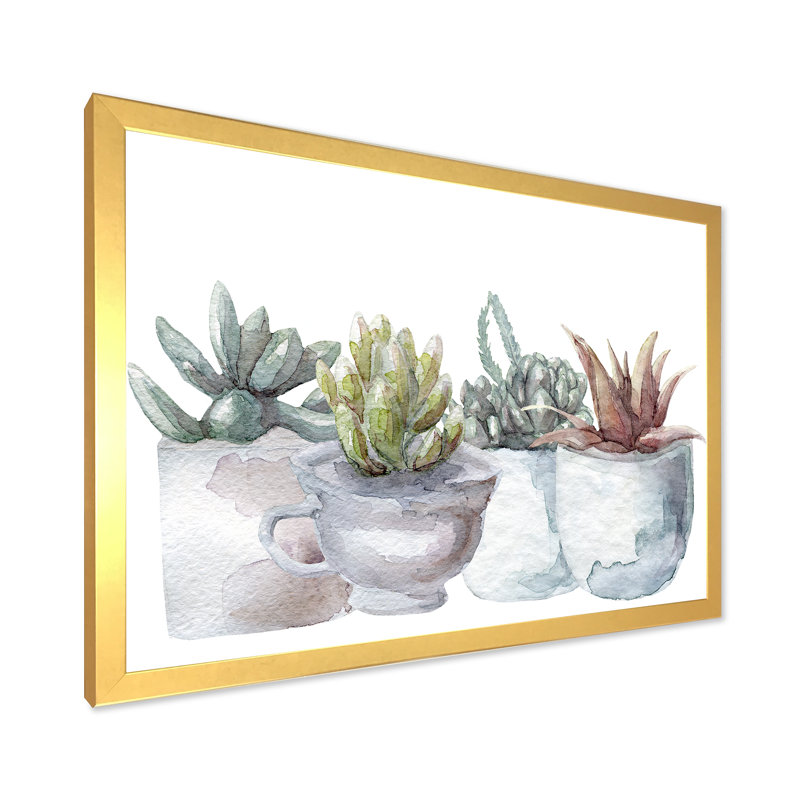 «Cactus and Succulent House Plants IV», reproduction sur toile encadrée, H 16 po x l 32 po x p 1 po, Encadrement doré