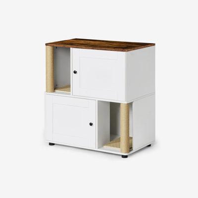 Double Cat Litter Box Enclouse,Cat Litter Box Enclosure for 2 Cats, Cat Litter Cabinet, Double Litter Box Enclosure with Shelve, Fit Most of Litter Box, White+Vintage