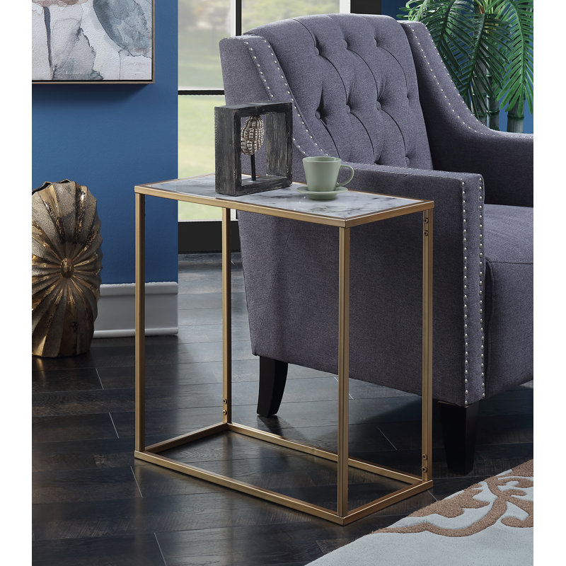 Table de bout Lombox, Doré, Imitation marbre blanc / argent