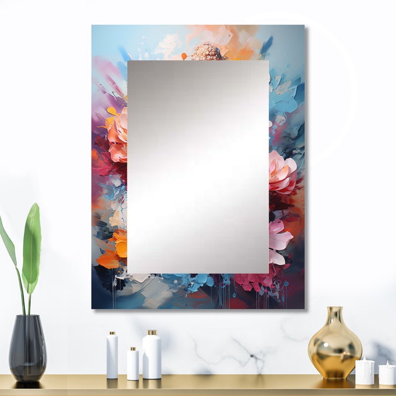 Floral Buddha In Meditation II - Meditation Decorative Wall Mirror, Traditional Mirror, Printed Metal Art, 32" x 24"