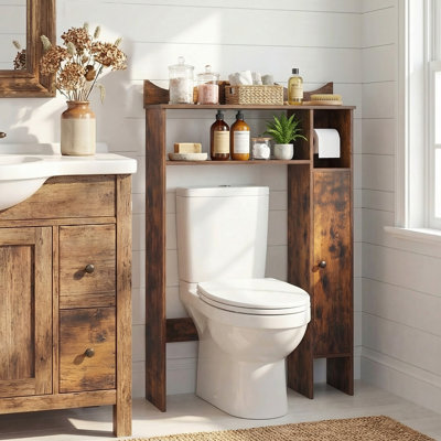Armoire de rangement au-dessus de la toilette avec porte-papier hygiénique et tablettes amovibles brun rustique