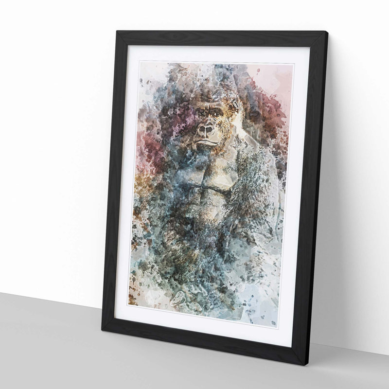 The Silverback Gorilla in Abstract - Picture Frame Graphic Art Print, 76cm H x 50cm W x 2cm D, Black