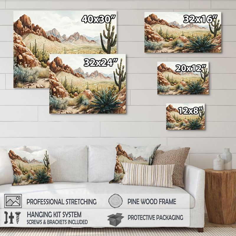 Arizona Desert IV - art mural occidental, H 30 po x l 40 po x P 1,5 po, Toile tendue