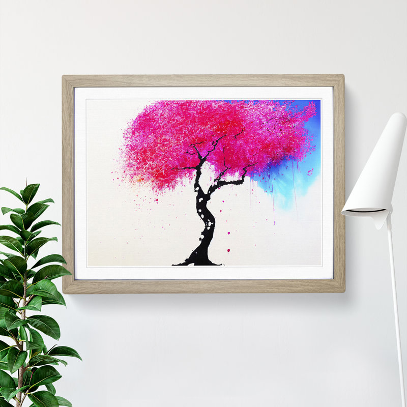 Cherry Blossom Tree Drip - Single Picture Frame Painting, 46cm H x 64cm W x 2cm D, Oak
