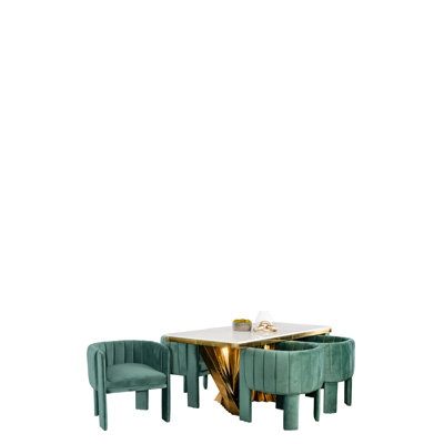 Ensemble de table de salle à manger à plateau rectangulaire en marbre 7 pièces avec 6 chaises Green