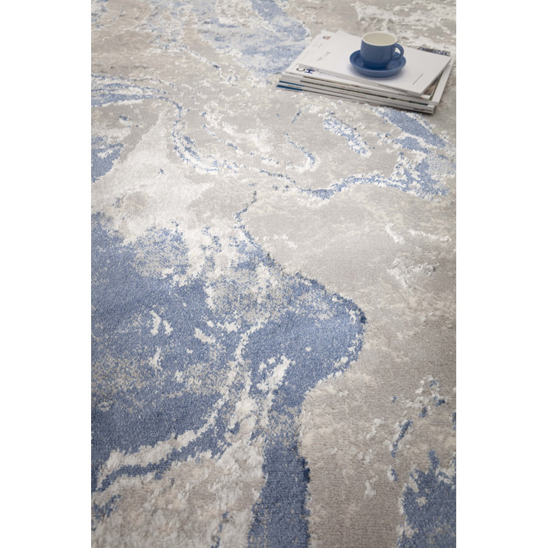 Anandita Abstract Blue/Grey/Cream Area Rug, Rectangle 200 x 275 cm