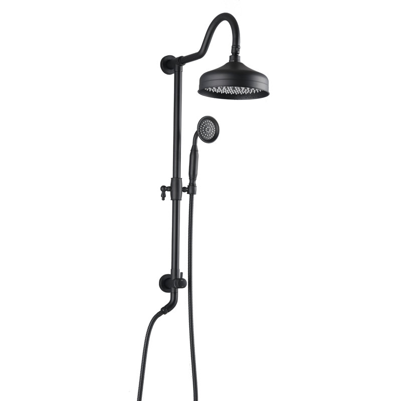 Douche murale double avec pluie de 8 po et poche, élégance noir mat