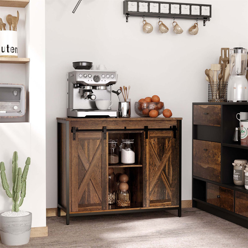 Sideboard with Sliding Barn Doors, Storage Cabinets and Adjustable Shelves