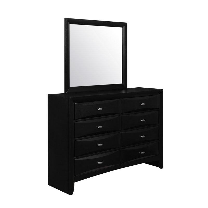 Commode double 8 tiroirs en bois massif avec miroir 8 po, Brun