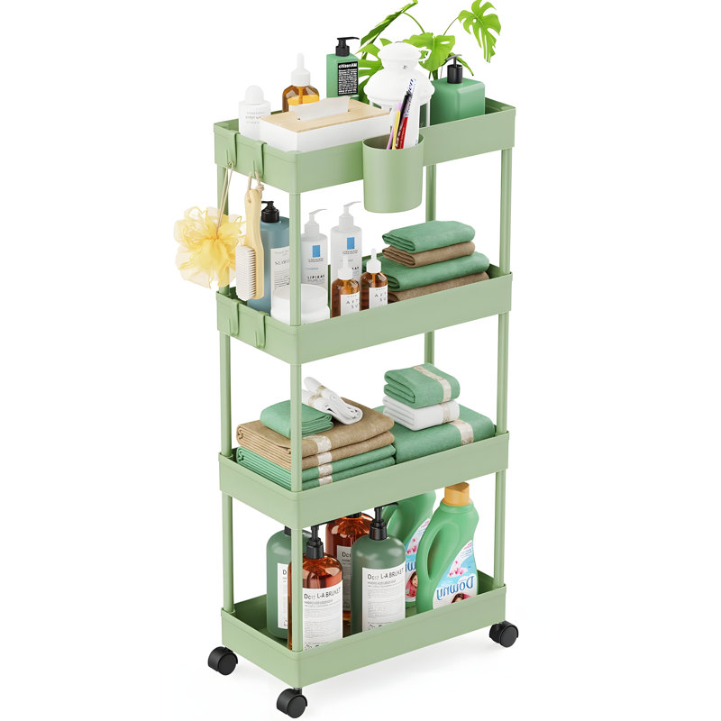 Chariot de rangement mince avec 4 tablettes réglables - Organisateur mobile compact pour la salle de bain, la cuisine, la salle de lavage, le bureau - Roues à 360 ° et structure en métal robuste