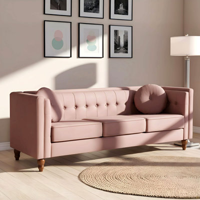 Classic Chesterfield Sofa, Modern Clean Line Tufted Couch with Square Arms & Tapered Wood Legs, Crushed Velvet Upholstered Sofa for Living Room