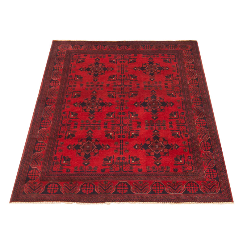Tapis unique en laine noué à la main 3 pi 4 po x 5 pi nouvel âge en rouge / noir Ahnna