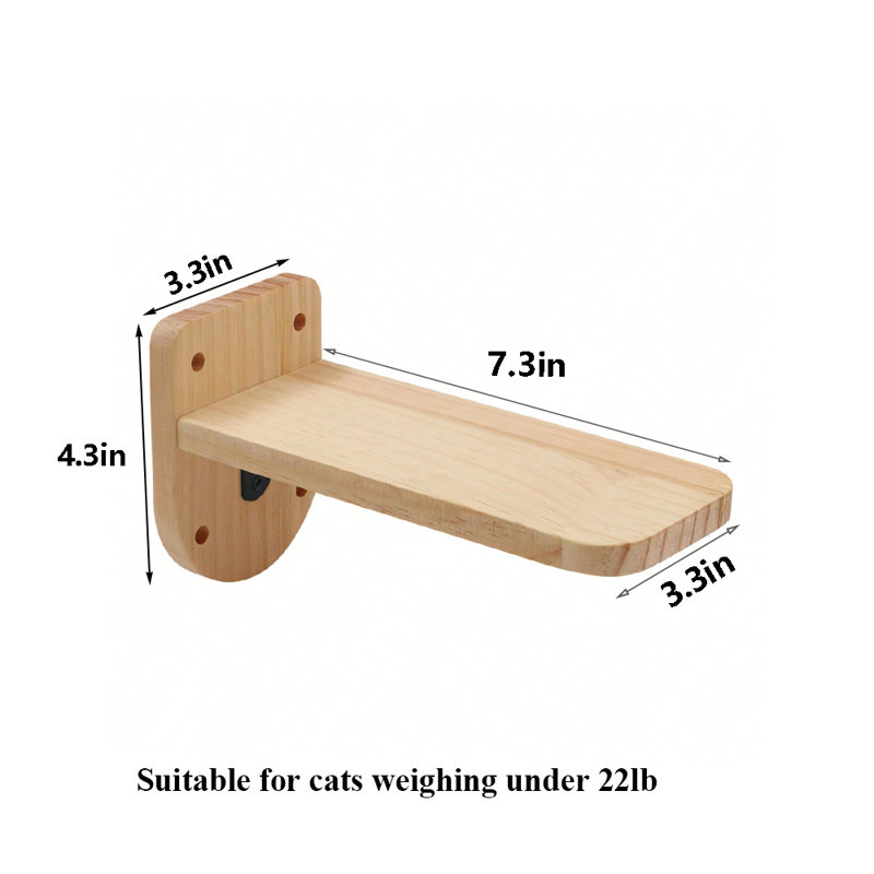 Set of 3 Natural Wood Cat Wall Floating Steps Ladder Stairs