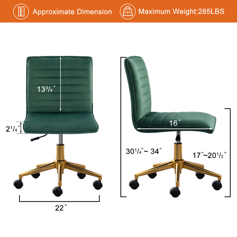 Chaise de bureau moderne en velours, fauteuil de bureau pivotant sans accoudoir pour bureau à domicile, Vert foncé