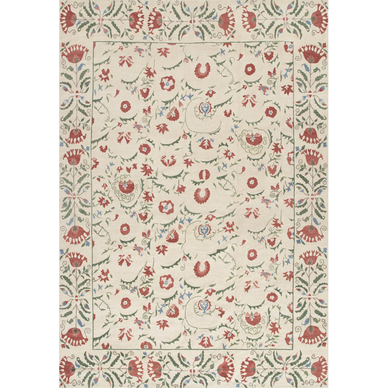 Valhalla Wool Oriental Area Rug in Red/Ivory/Green, Rectangle 6' x 9'