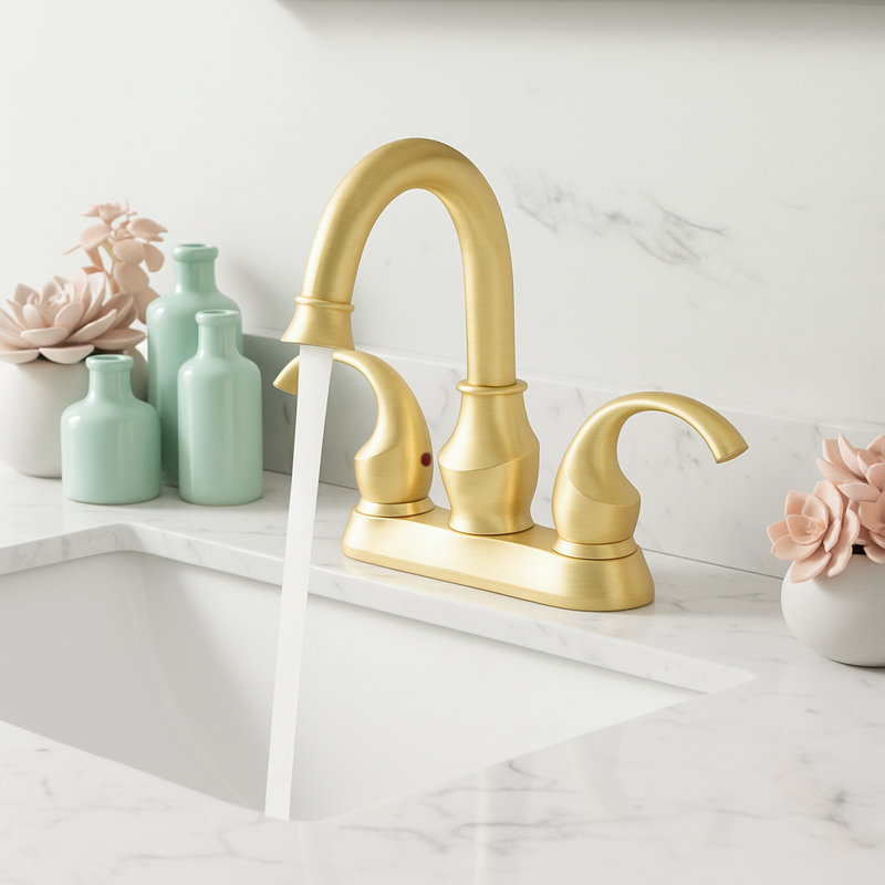 4-Inch Centerset Double Handle Bathroom Faucet with Drain Assembly, Brushed Gold
