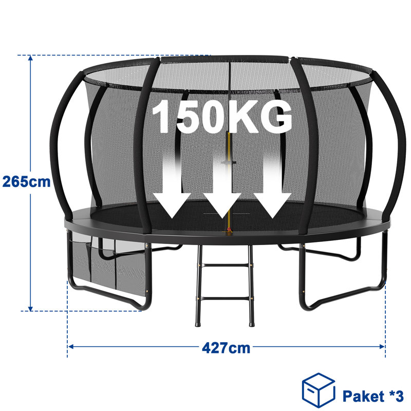 Maxway Furniture 427cm Oval Backyard Trampoline with Safety Enclosure, Black