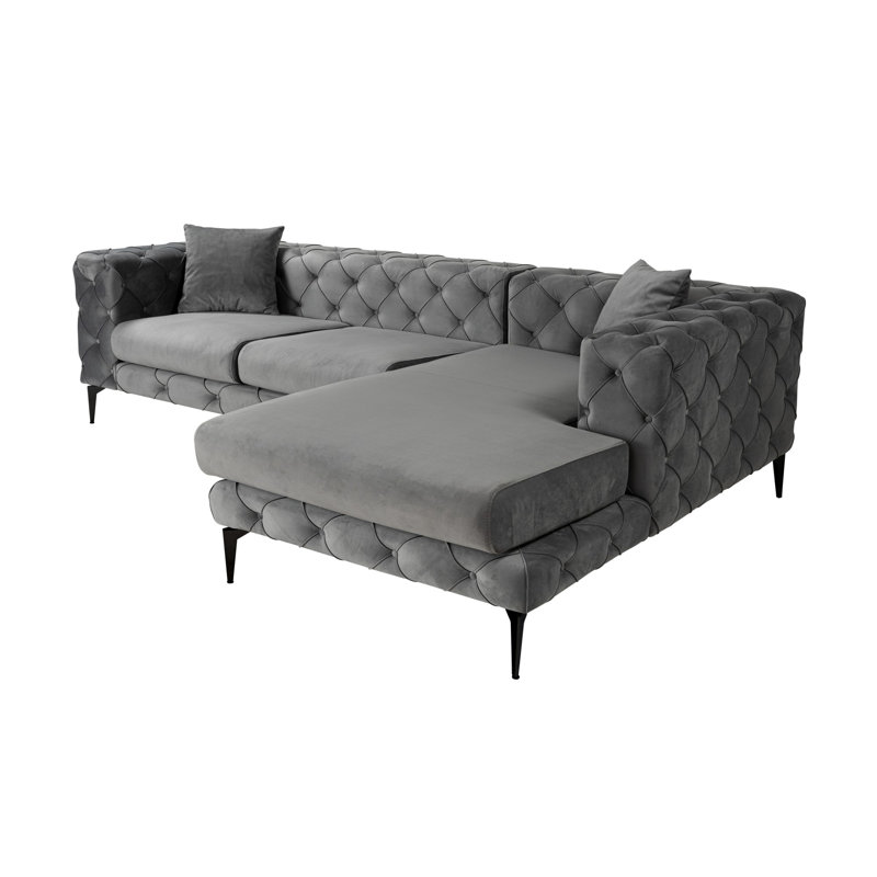Élégant canapé d'angle avec structure en bois de hêtre, 106,3 x 28,3 x 70,9 pouces | Tissu 100% polyester, nettoyage à sec | Comprend 2 coussins amovibles (17,7 po x 17,7 po) | Design moderne avec pieds en métal noir, parfait pour les salons