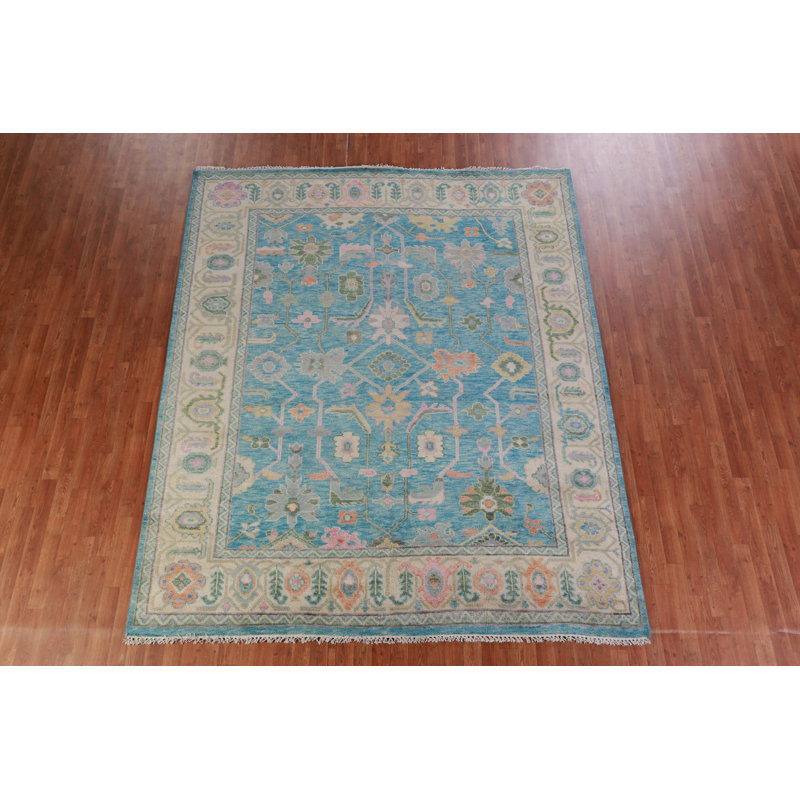 Tapis bleu à motif floral All-Over Oushak