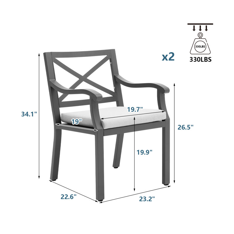Ensemble de 2 chaises de salle à manger d'extérieur avec accoudoirs en aluminium, gris