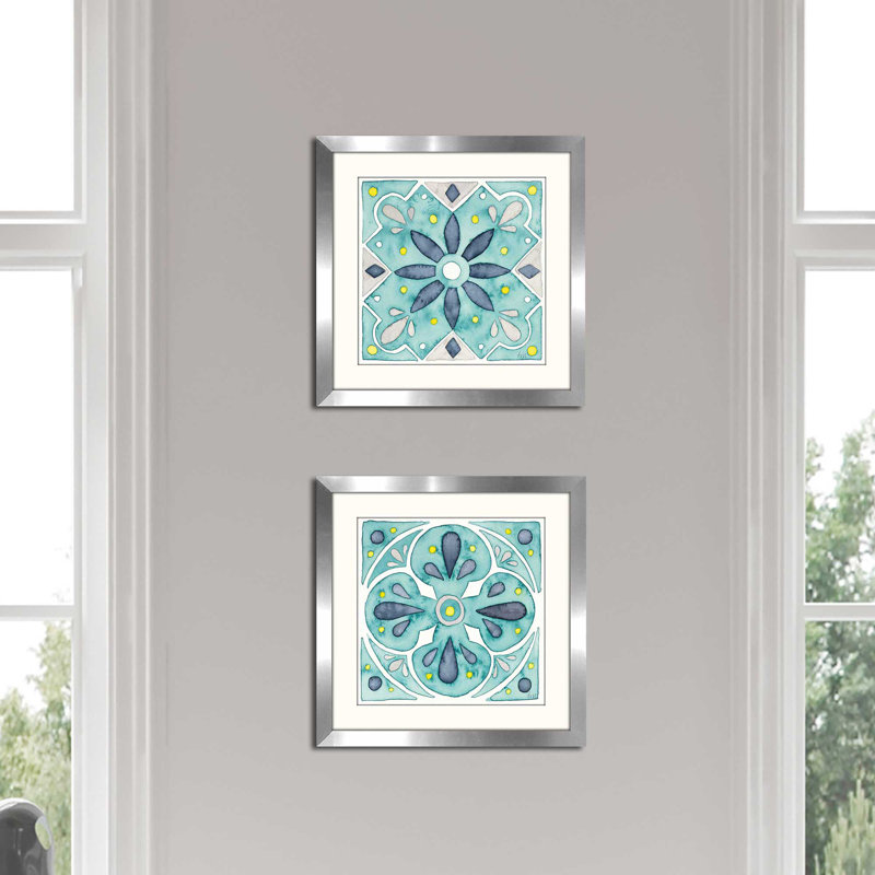 Laura Marshall «Garden Getaway Tile V Teal», impression sous verre