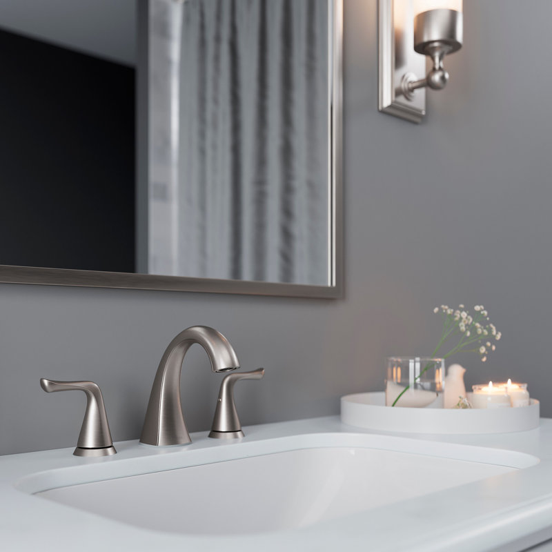 Robinet de salle de bain à large entraxe avec drain Willa, Nickel brossé anti-taches