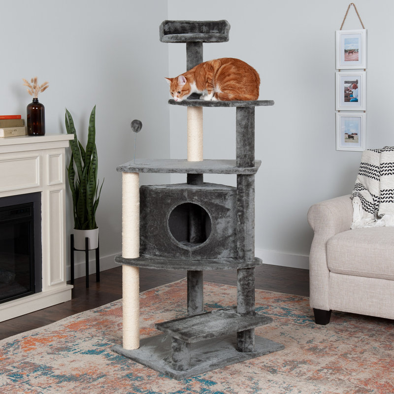 Gray Sisal Cat Tree with Multiple Platforms and Condo