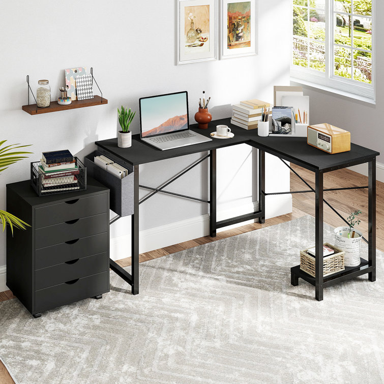 Office Set: L-Shaped Desk And 5 Drawers Mobile File Cabinet