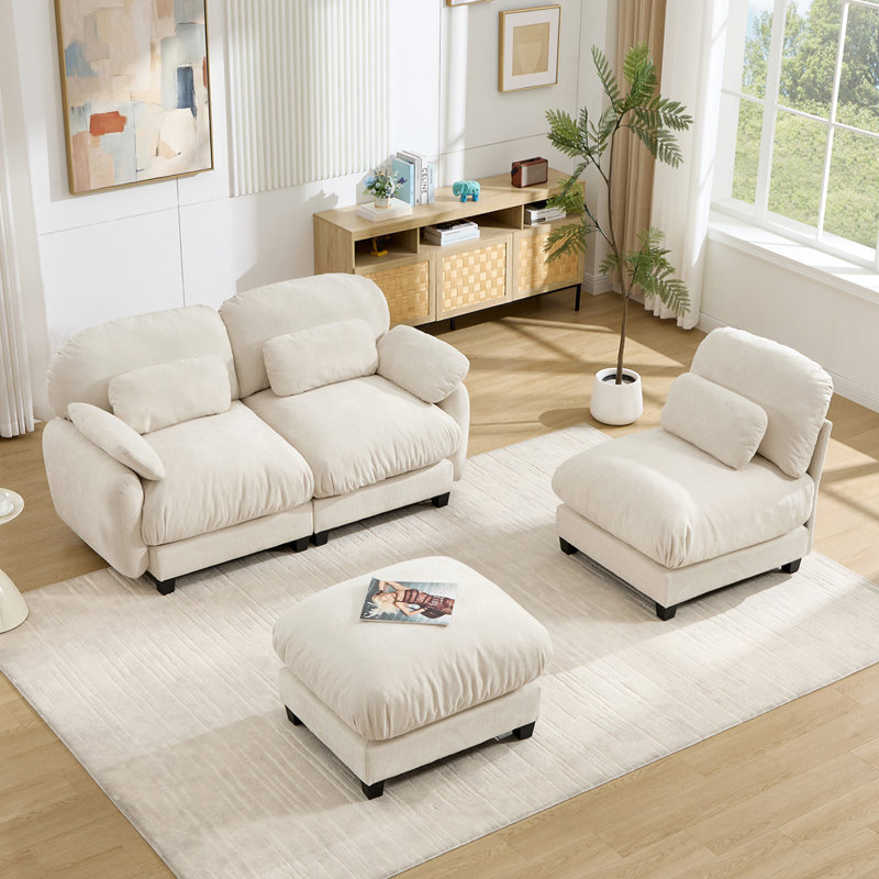 Canapé modulaire en L modulaire, Chenille beige