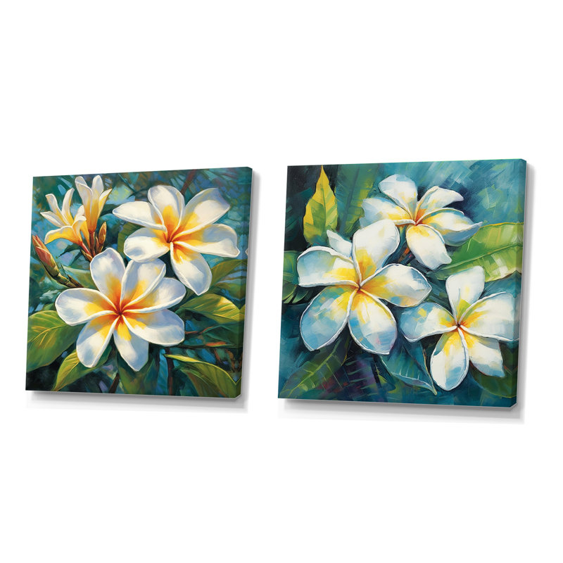 Ensemble de 2 collages carrés blancs Plumeria Symphony Magic - Plumeria, Toile tendue, H 16 po x l 33 po